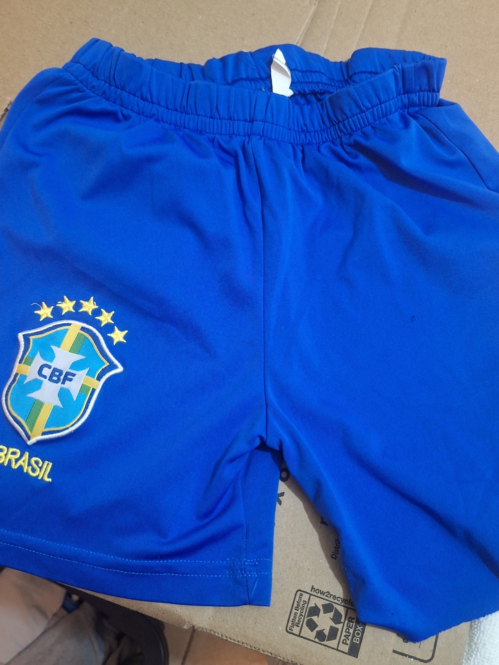 Kids Blue Brazil Crest Athletic Shorts with Elastic Waist